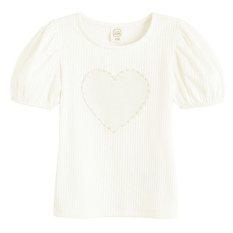 Cool Club, Bluza cu maneca scurta pentru fete, din tricot striat, alb