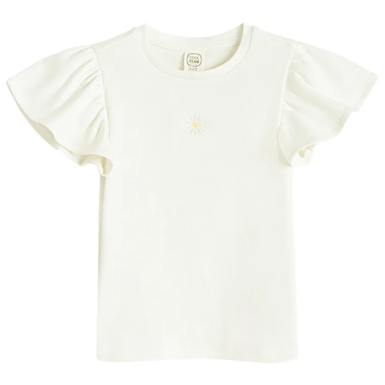 Cool Club, Bluza cu maneca scurta pentru fete, din tricot striat, alb