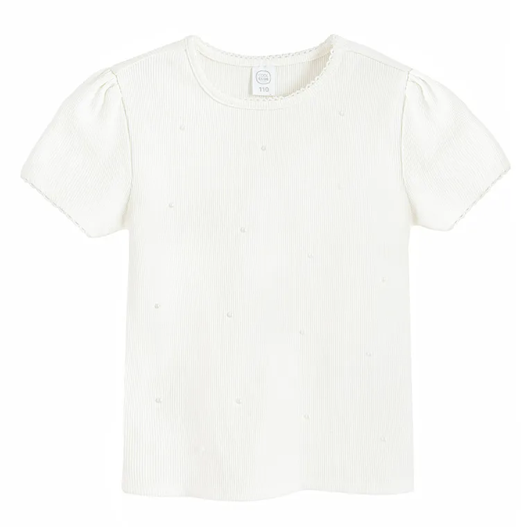 Cool Club, Bluza cu maneca scurta pentru fete, din tricot striat, alb