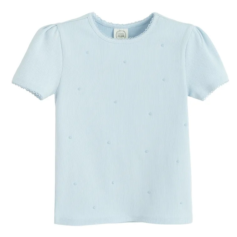 Cool Club, Bluza cu maneca scurta pentru fete, din tricot striat, albastru