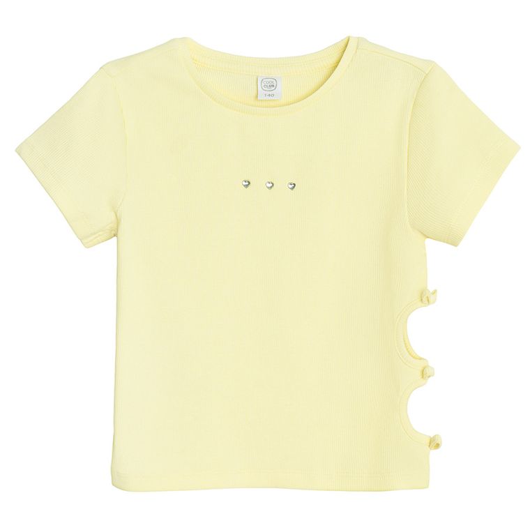 Cool Club, Bluza cu maneca scurta pentru fete, din tricot striat, galben