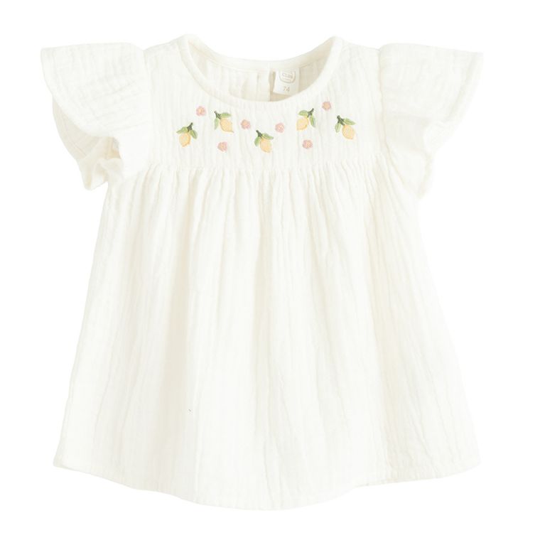 Cool Club, Bluza cu maneca scurta pentru fete, muselina, ecru