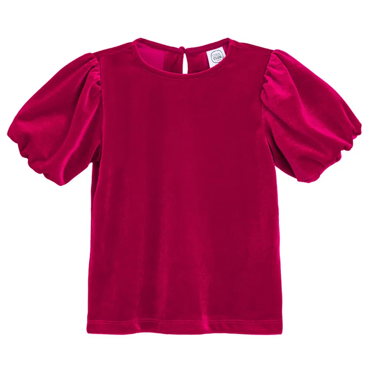 Cool Club, Bluza cu maneca scurta pentru fete, velur, rosu