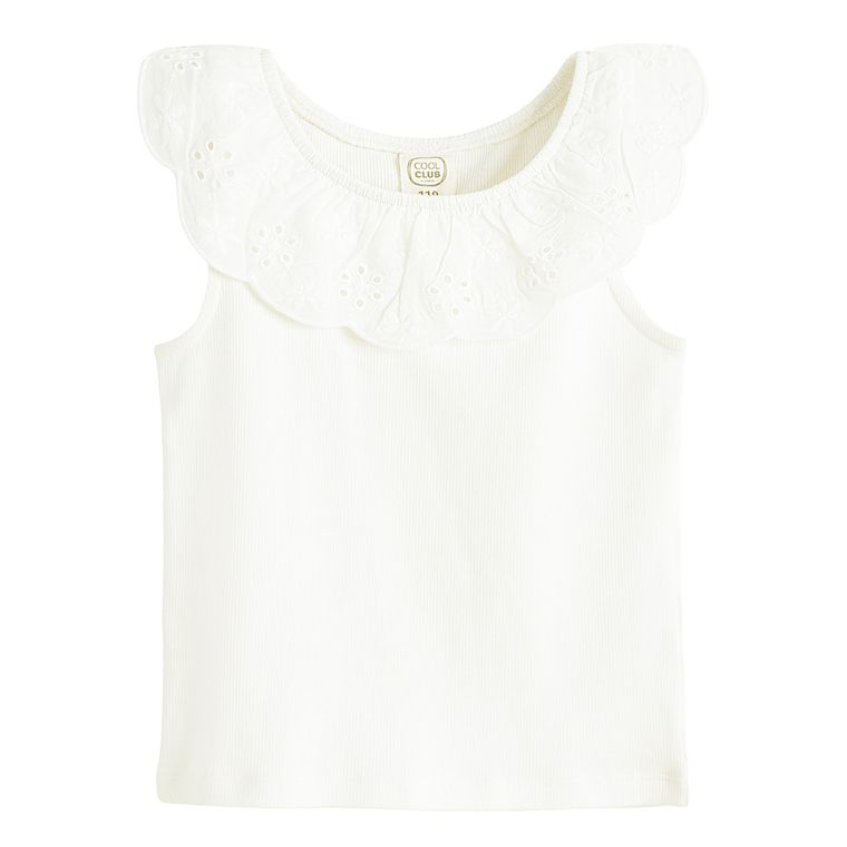 Cool Club, Bluza fara maneci pentru fete, din tricot striat, alb
