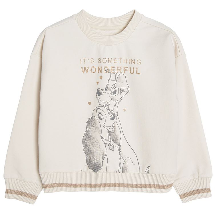 Cool Club, Bluza pentru fete, bej, imprimeu Doamna si Vagabondul,