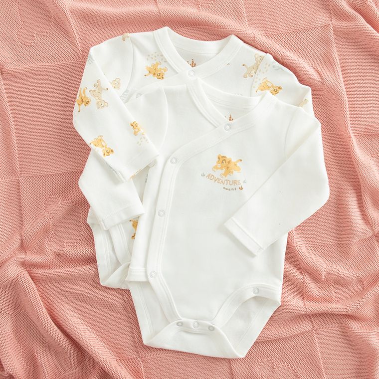 Cool Club, Body cu maneca lunga pentru baieti, alb, imprimeu Lion King, set, 2 buc.