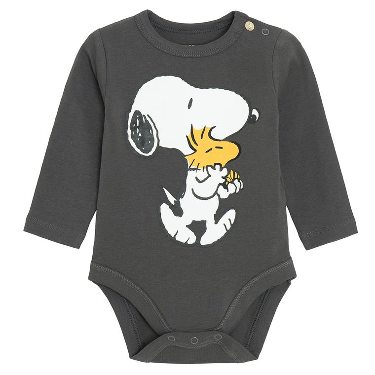 Cool Club, Body cu maneca lunga pentru baieti, granit, imprimeu Snoopy