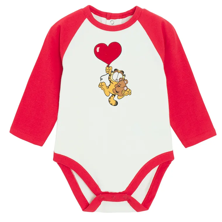 Cool Club, Body cu maneca lunga pentru bebelusi, alb, imprimeu Garfield