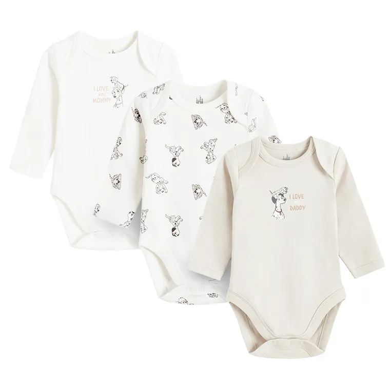 Cool Club, Body cu maneca lunga pentru bebelusi, mix, imprimeu 101 Dalmatieni, set, 3 buc.