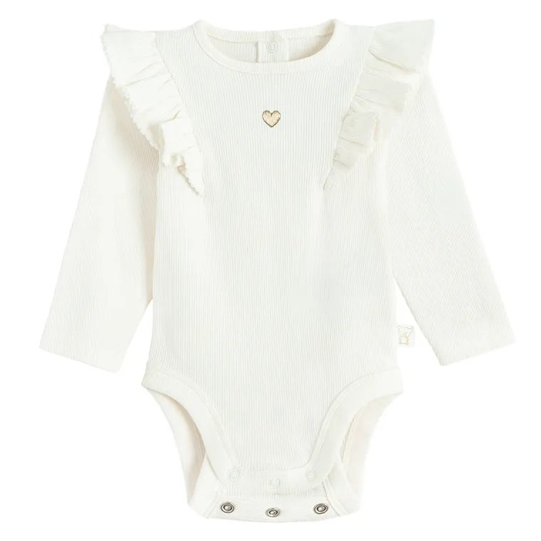 Cool Club, Body cu maneca lunga pentru fete, din tricot striat, alb