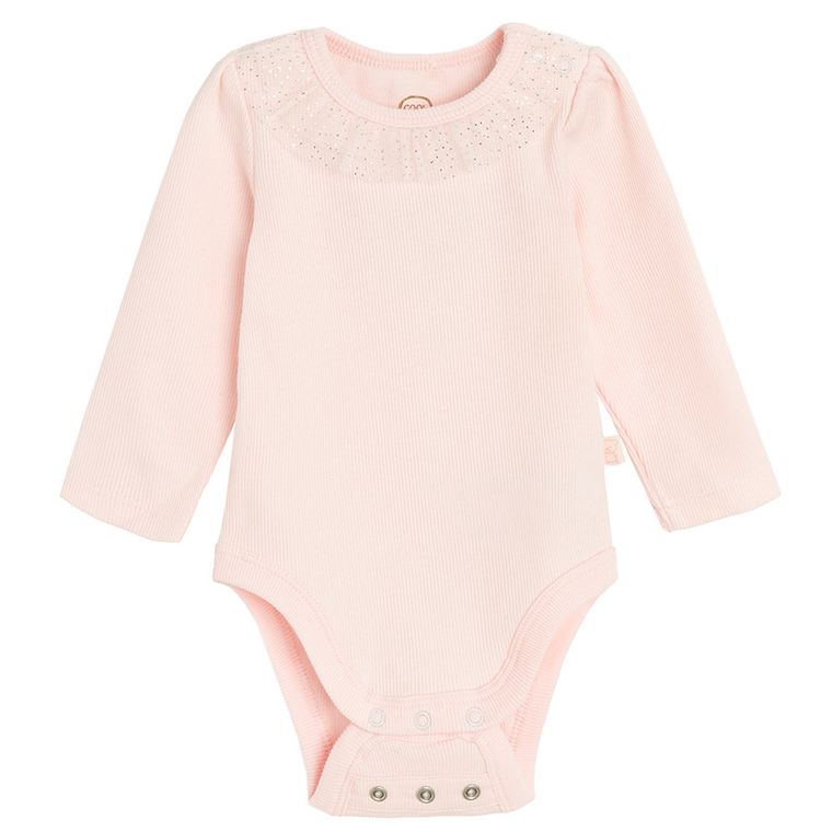 Cool Club, Body cu maneca lunga pentru fete, din tricot striat, roz