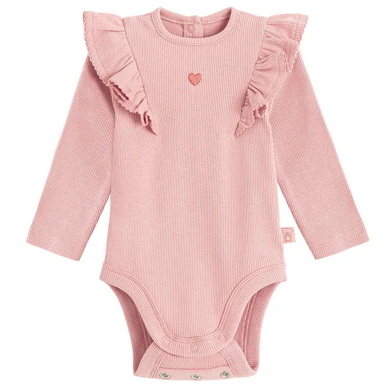 Cool Club, Body cu maneca lunga pentru fete, din tricot striat, roz