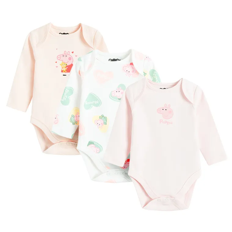 Cool Club, Body cu maneca lunga pentru fete, mix, imprimeu Peppa Pig, set, 3 buc.
