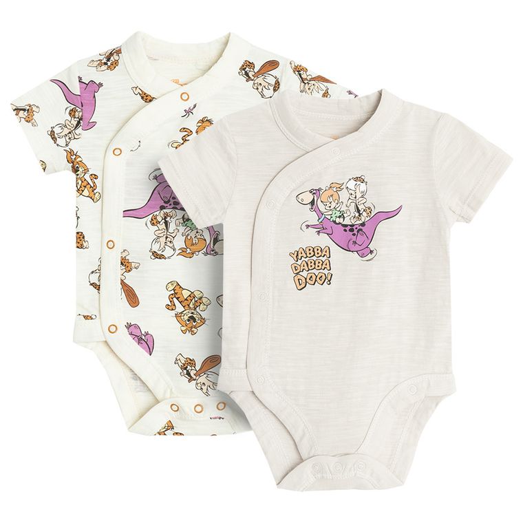 Cool Club, Body cu maneca scurta pentru bebelusi, mix, imprimeu The Flintstones, set, 2 buc.