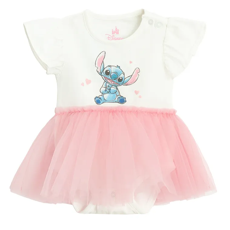 Cool Club, Body cu maneca scurta pentru fete, alb, imprimeu Lilo si Stitch