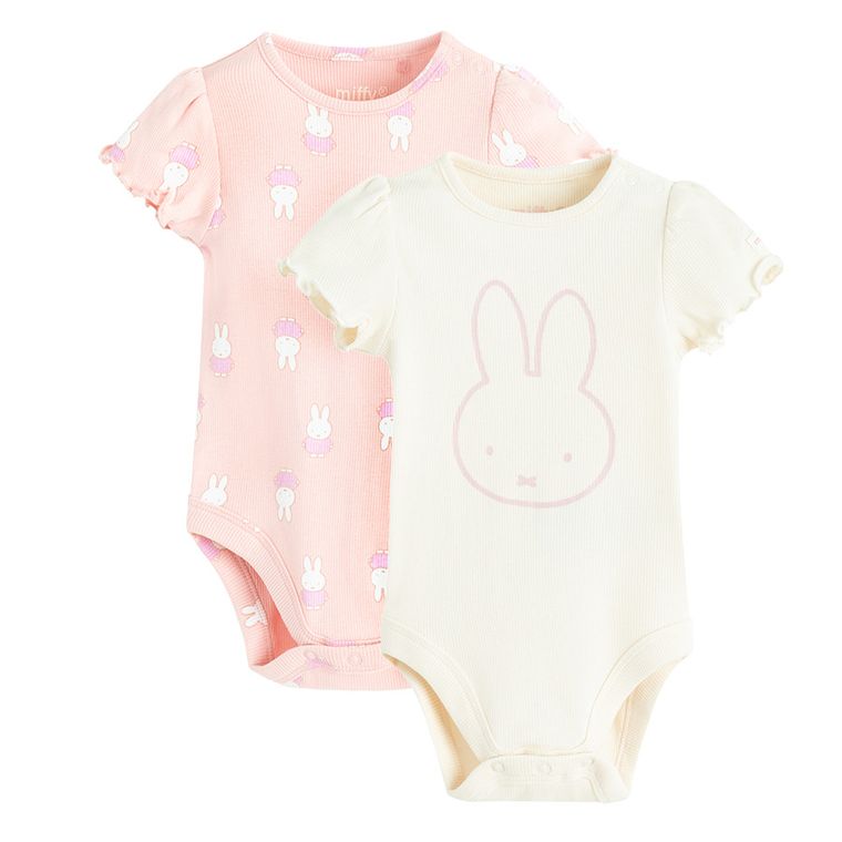 Cool Club, Body cu maneca scurta pentru fete, din tricot striat, mix, imprimeu Miffy, set, 2 buc.