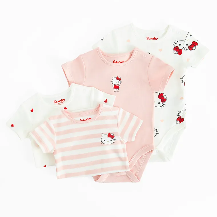 Cool Club, Body cu maneca scurta pentru fete, mix, set, 4 buc., imprimeu Hello Kitty