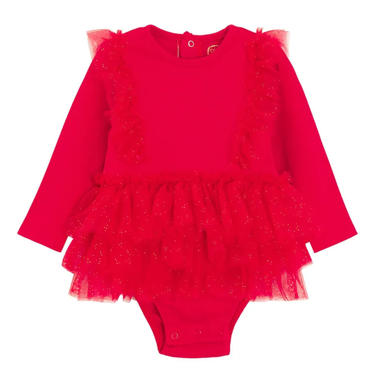 Cool Club, Body-rochie cu maneca lunga pentru fete, rosu