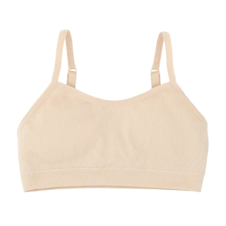 Cool Club, Bustiera pentru fete, din tricot striat, bej, microfibra