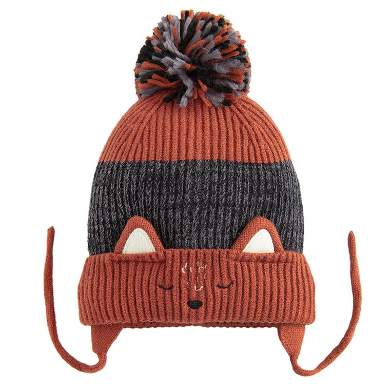 Cool Club, Caciula cu pompon pentru baieti, cu snur, maro