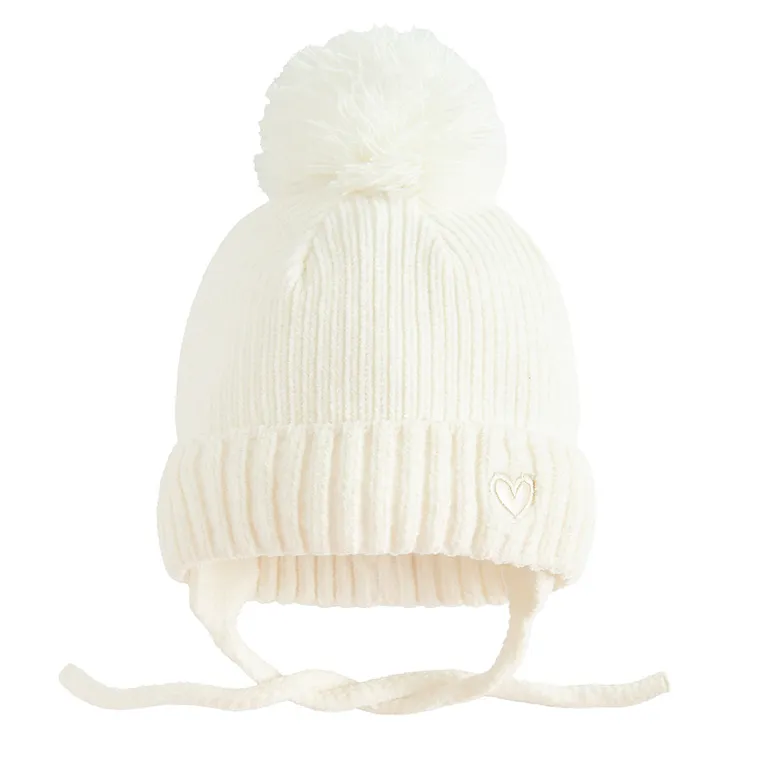 Cool Club, Caciula cu pompon pentru fete, cu snur, alb