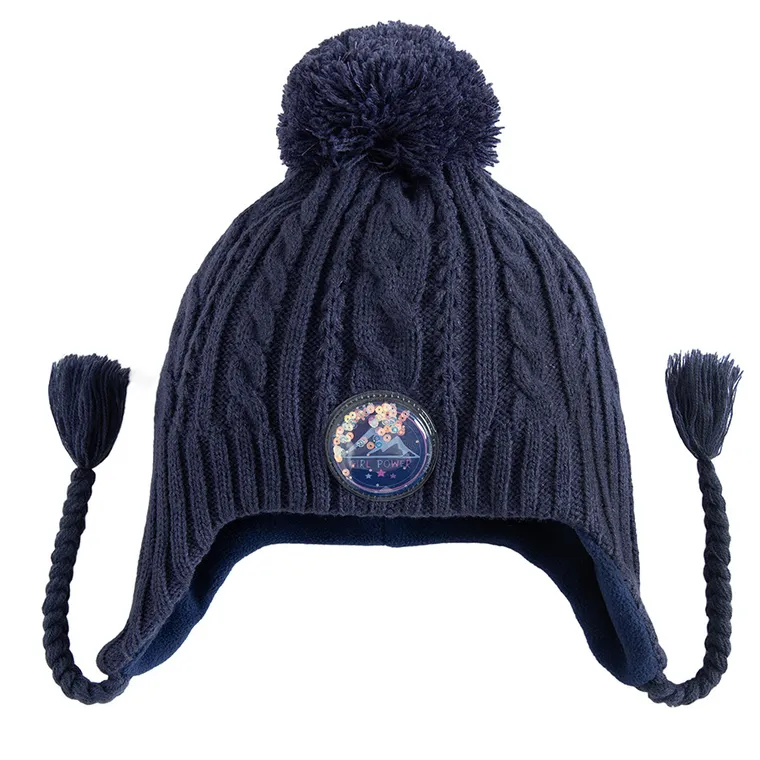 Cool Club, Caciula cu pompon pentru fete, cu snur, bleumarin