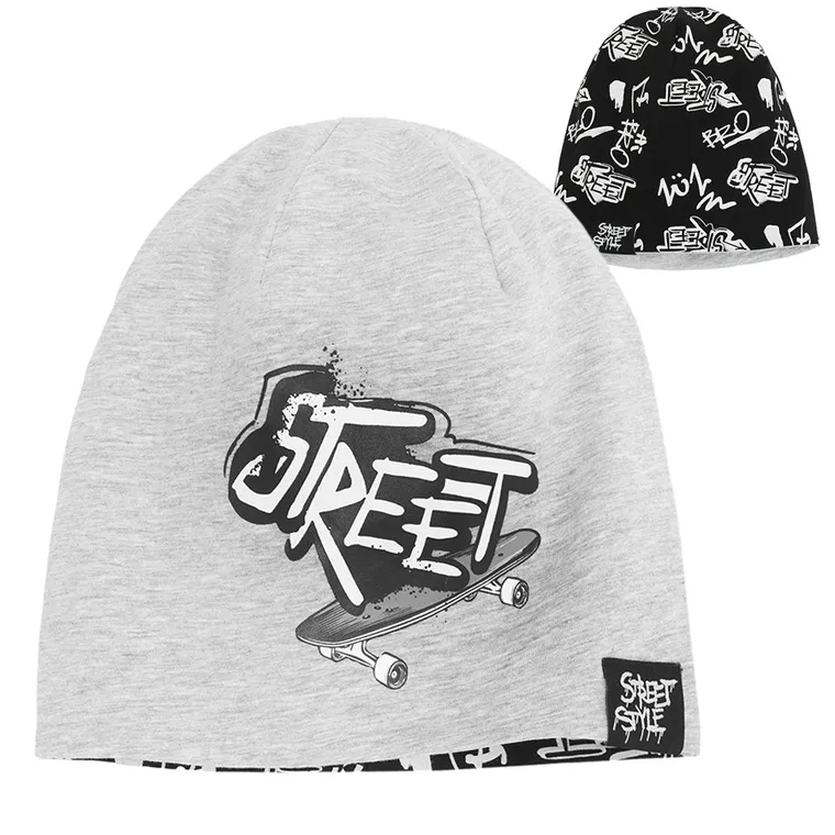 Cool Club, Caciula pentru baieti, cu doua fete, negru-gri