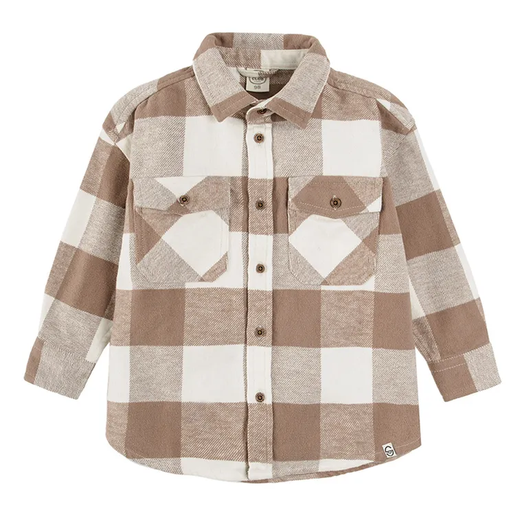 Cool Club, Camasa cu maneca lunga pentru baieti, de flanel, maro, in carouri