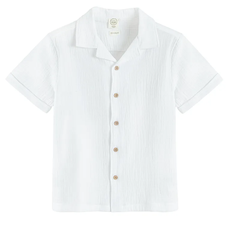 Cool Club, Camasa cu maneca scurta pentru baieti, regular, muselina, alb