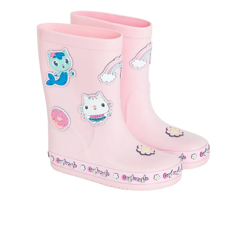Cool Club, Cizme de cauciuc pentru fete, roz, talpa Barefoot, imprimeu Gabby's Dollhouse
