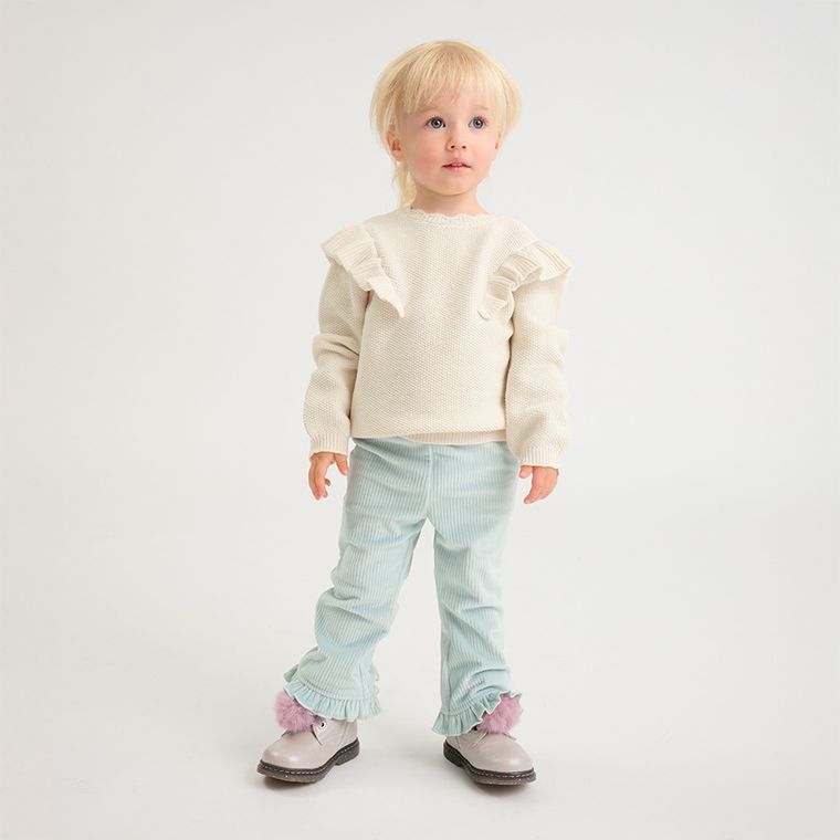 Cool Club, Colanti pentru fete, evazati, velur, din tricot striat, albastru