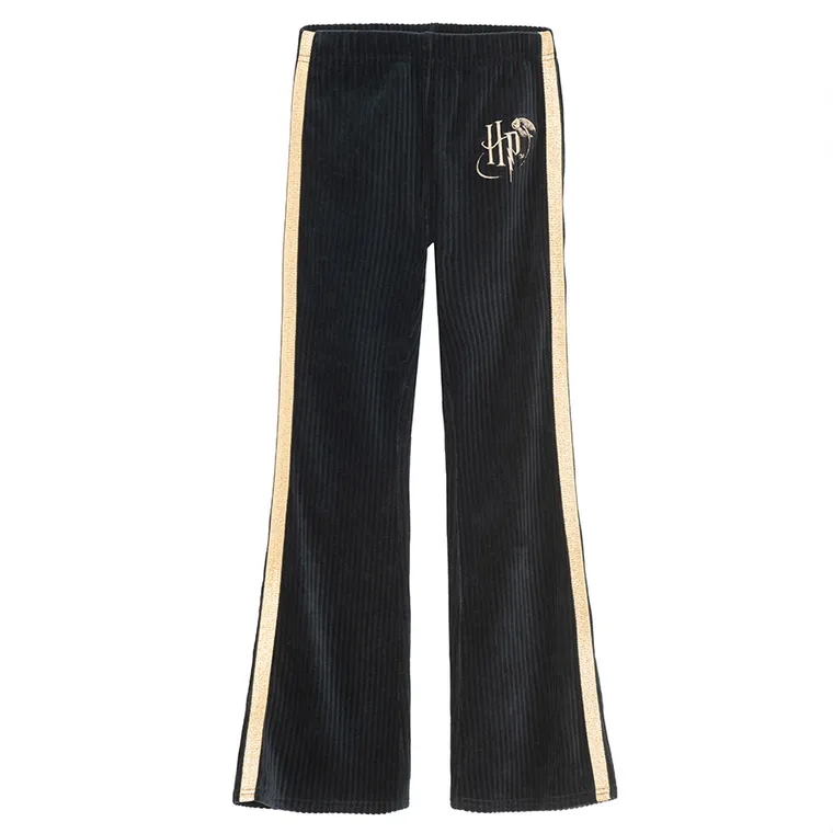 Cool Club, Colanti pentru fete, flare, velur, din tricot striat, negru, imprimeu Harry Potter