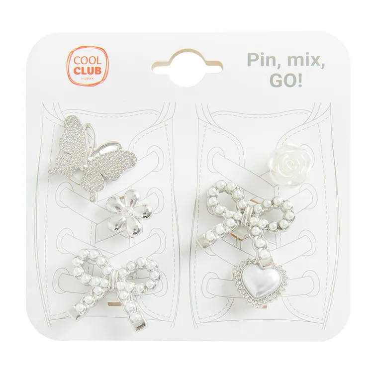 Cool Club, Decoratiuni pentru incaltaminte pentru fete, argintiu, set, 6 buc.
