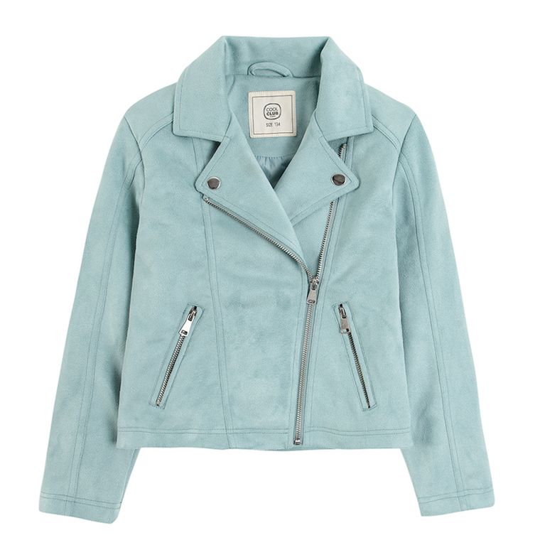 Cool Club, Geaca biker din piele intoarsa pentru fete, turcoaz