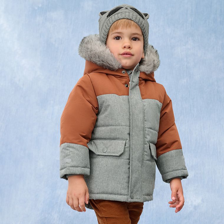 Cool Club, Geaca cu gluga pentru baieti, calduroasa, gri-maro