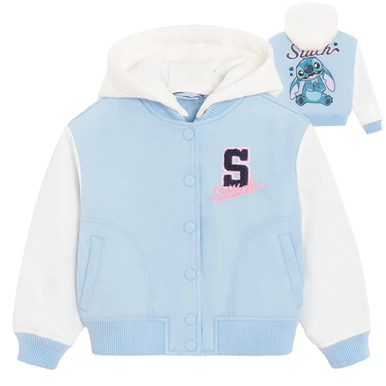 Cool Club, Geaca de baseball cu gluga pentru fete, albastru, imprimeu Lilo si Stitch
