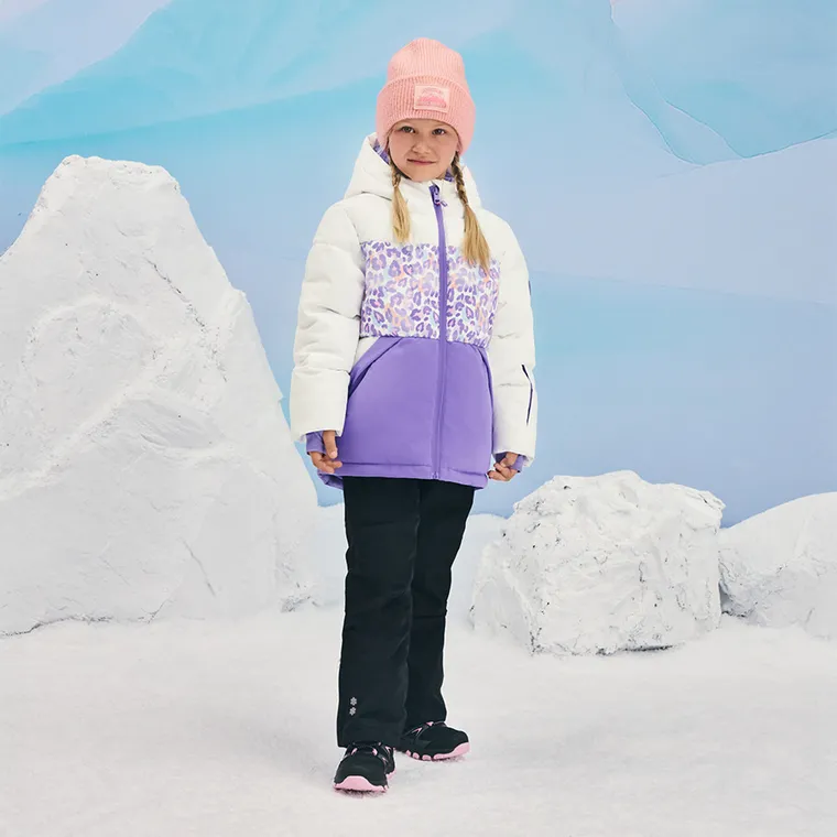 Cool Club, Geaca de schi cu gluga pentru fete, calduroasa, alb-violet