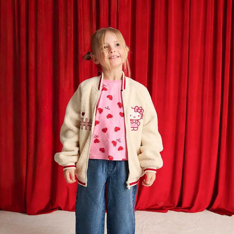 Cool Club, Geaca pentru fete, cu fermoar, ecru, imprimeu Hello Kitty