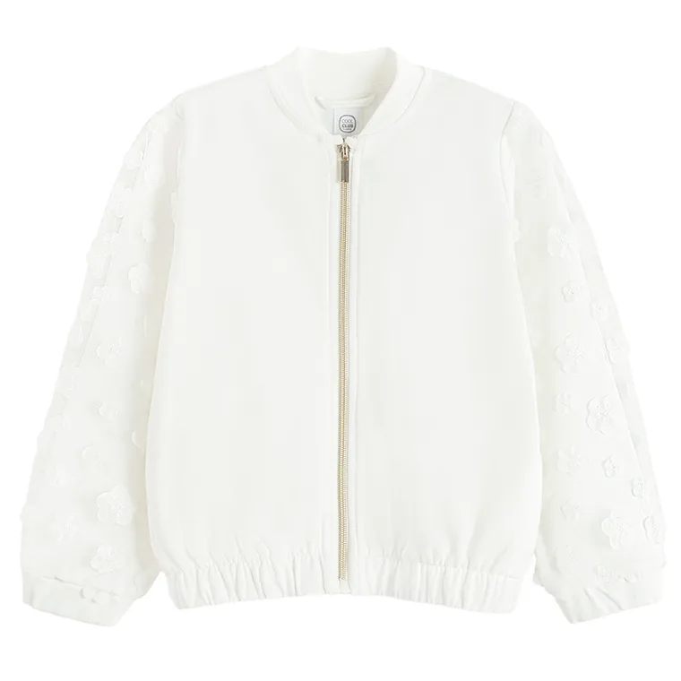Cool Club, Hanorac bomber pentru fete, cu fermoar, alb