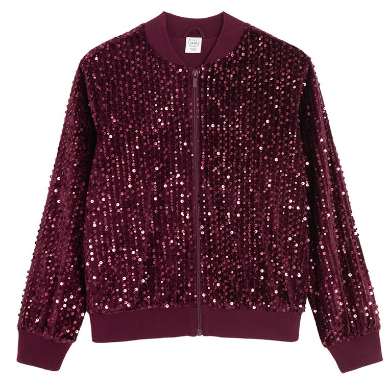 Cool Club, Hanorac bomber pentru fete, cu fermoar, velur, claret