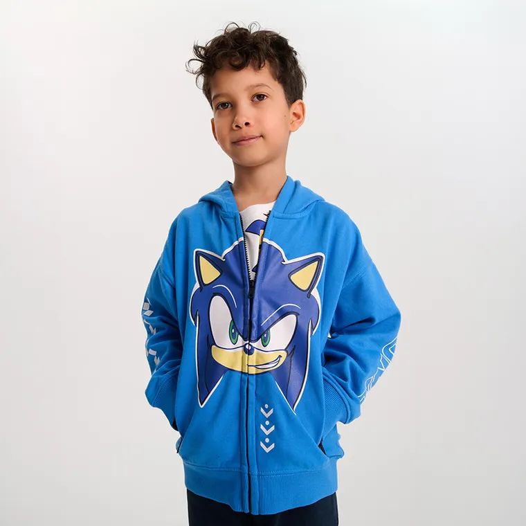 Cool Club, Hanorac cu gluga pentru baieti, cu fermoar, albastru, imprimeu Sonic the Hedgehog