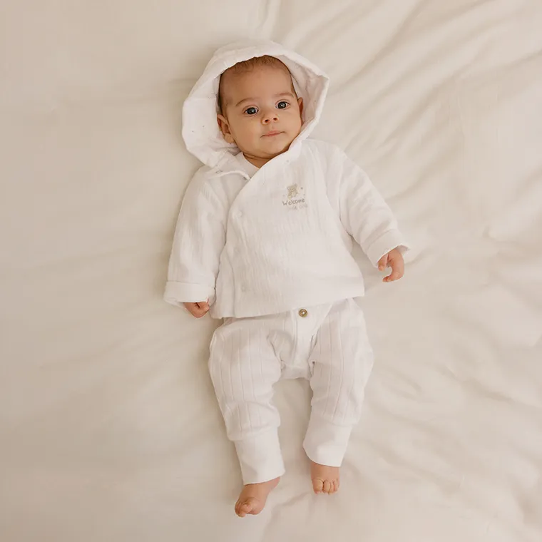 Cool Club, Hanorac cu gluga pentru bebelusi, bumbac organic, alb