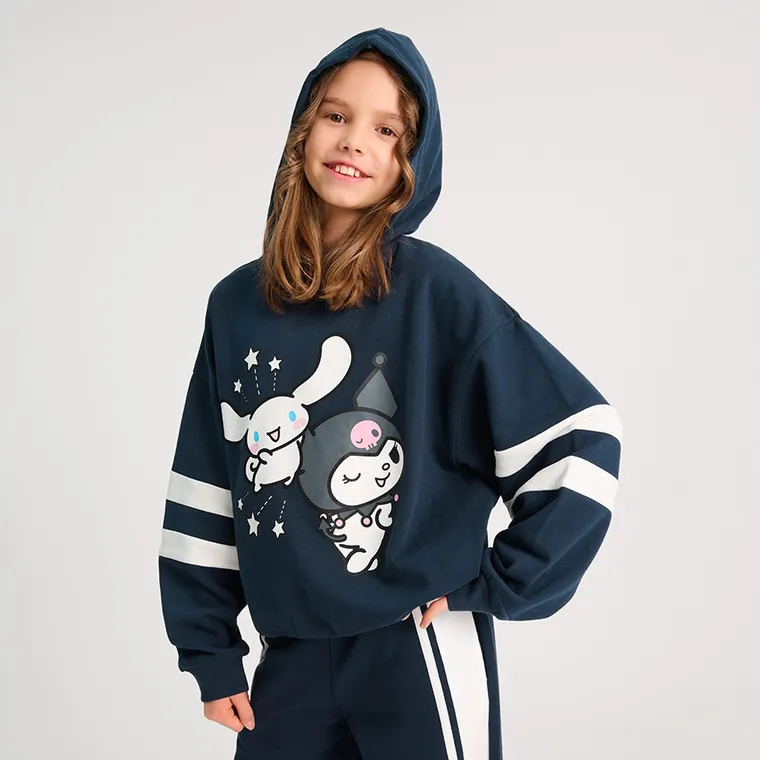 Cool Club, Hanorac cu gluga pentru fete, calduros, bleumarin, imprimeu Hello Kitty and Friends