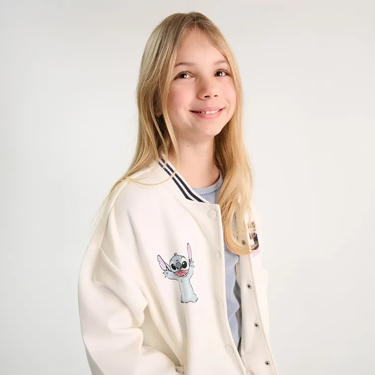 Cool Club, Hanorac cu gluga pentru fete, cu capse, alb, imprimeu Lilo si Stitch