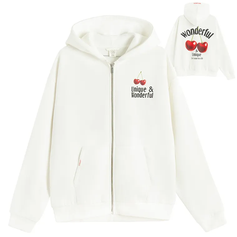 Cool Club, Hanorac cu gluga pentru fete, cu fermoar, calduros, alb