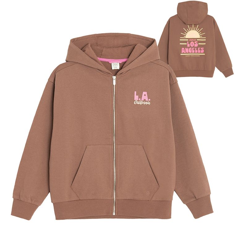 Cool Club, Hanorac cu gluga pentru fete, cu fermoar, maro