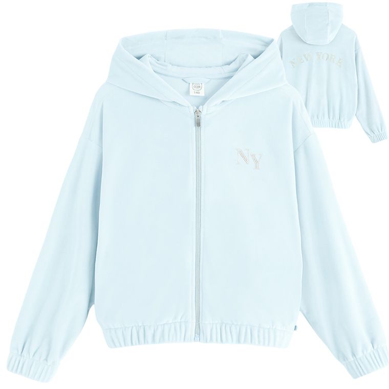 Cool Club, Hanorac cu gluga pentru fete, cu fermoar, velur, albastru