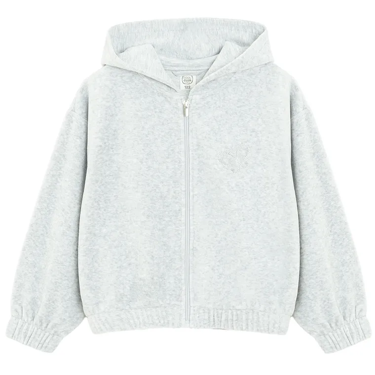 Cool Club, Hanorac cu gluga pentru fete, cu fermoar, velur, gri