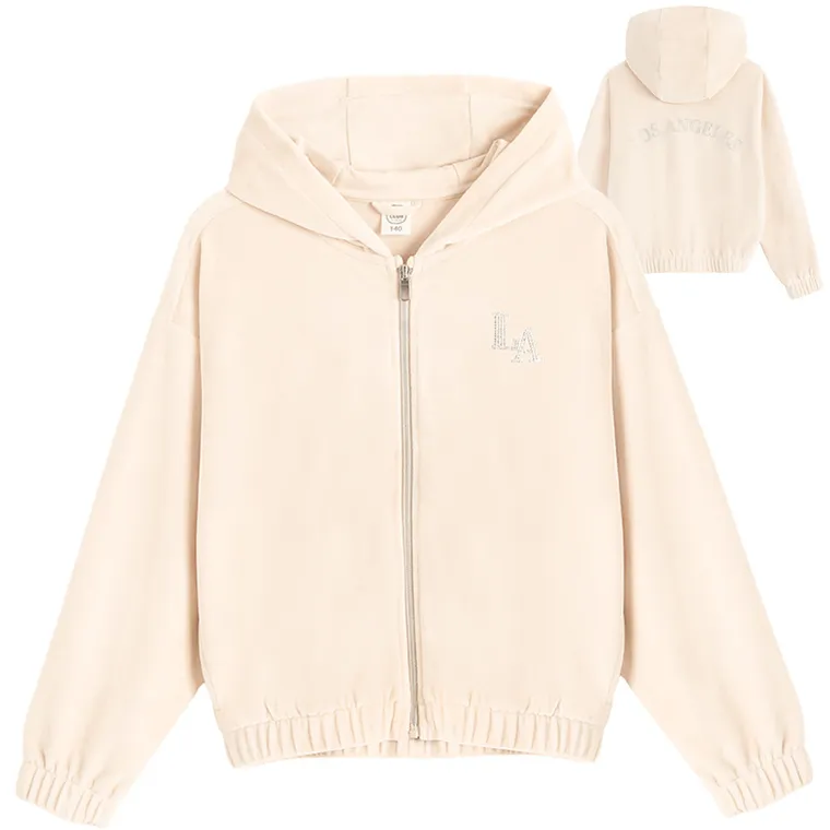 Cool Club, Hanorac cu gluga pentru fete, rozpinana, velur, bej