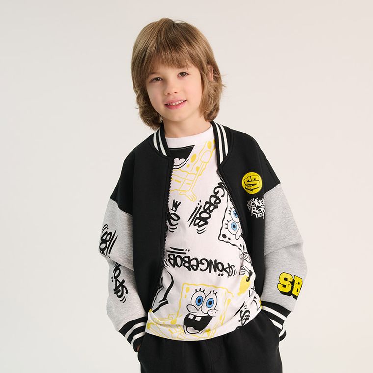 Cool Club, Hanorac pentru baieti, cu fermoar, negru, imprimeu SpongeBob